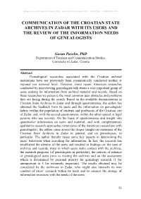 Communication of the Croatian State Archives in Zadar with Its Users and the Review of the Information Needs of Genealogists