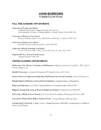 John Borrows Curriculum Vitae