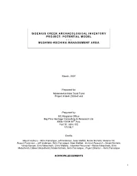 Sidenius Creek Archaeological Inventory Project: Potential Model - - - Muskwa-Kechika Management Area