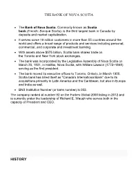 The Bank of Nova Scotia History Address