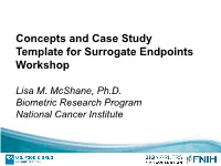 Concepts and Case Study Template for Surrogate Endpoints Workshop