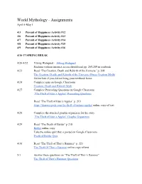 World Mythology - Assignments April 6-May 1