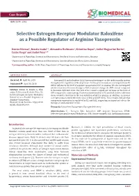 Selective Estrogen Receptor Modulator Raloxifene As a Possible Regulator of Arginine Vasopressin