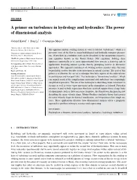 A Primer on Turbulence in Hydrology and Hydraulics: the Power of Dimensional Analysis