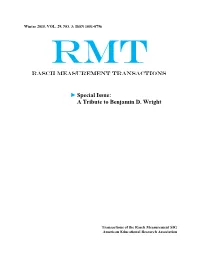 A Tribute to Benjamin D. Wright