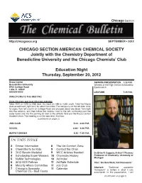 CHICAGO SECTION AMERICAN CHEMICAL SOCIETY Jointly with the Chemistry Department of Benedictine University and the Chicago Chemists’ Club