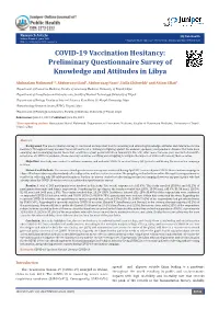 COVID-19 Vaccination Hesitancy: Preliminary Questionnaire Survey of Knowledge and Attitudes in Libya