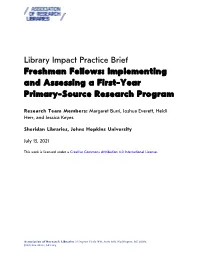 Freshman Fellows: Implementing and Assessing a First-Year Primary-Source Research Program