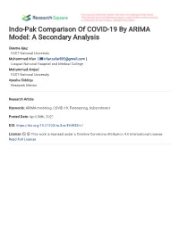 Indo-Pak Comparison of COVID-19 by ARIMA Model: a Secondary Analysis