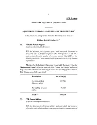 NATIONAL ASSEMBLY SECRETARIAT ———— “QUESTIONS for ORAL ANSWERS and THEIR REPLIES” to Be Asked A