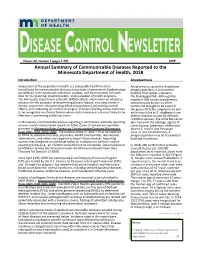 Disease Control Newsletter Is Available on the MDH IDCN Web Site: (