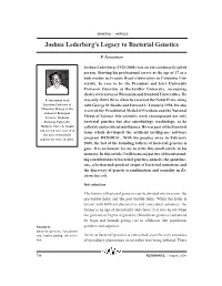 Joshua Lederberg's Legacy to Bacterial Genetics