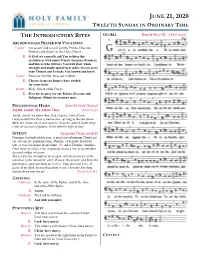 June 21, 2020 Twelfth Sunday in Ordinary Time