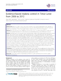 Evidence-Based Malaria Control in Timor Leste from 2006 to 2012