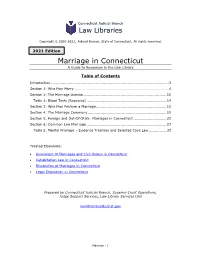 Marriage in Connecticut a Guide to Resources in the Law Library
