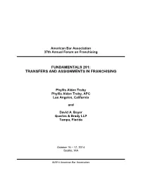 Transfers and Assignments in Franchising