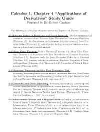 Calculus 1, Chapter 4 “Applications of Derivatives” Study Guide Prepared by Dr
