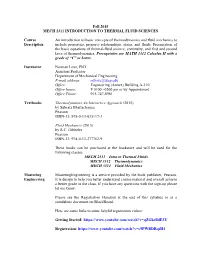 Fall 2015 MECH 2311 INTRODUCTION to THERMAL FLUID SCIENCES
