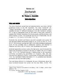 Notes on Zechariah 202 1 Edition Dr
