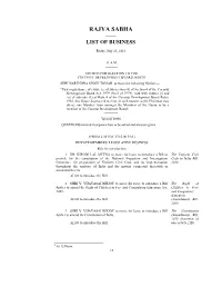Rajya Sabha —— List of Business