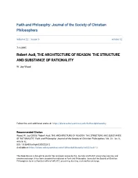 Robert Audi, the ARCHITECTURE of REASON: the STRUCTURE and SUBSTANCE of RATIONALITY