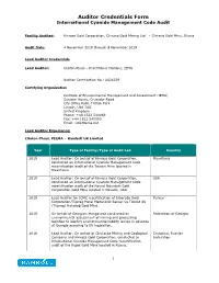 Auditor Credentials Form International Cyanide Management Code Audit