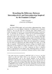 Broaching the Difference Between Intersubjectivity and Intersubjection Inspired by the Feminist Critique1
