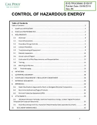 Control of Hazardous Energy