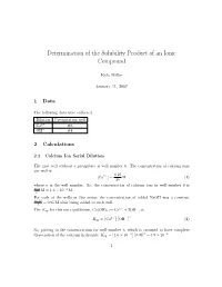 Determination of the Solubility Product of an Ionic Compound