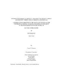 Experienceing Bisexual Identity: the Effect of Identity Threat and Identity Verification on Bisexual Individuals