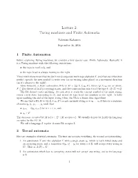 Lecture 2: Turing Machines and Finite Automata