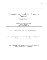 Computational Complexity: a Modern Approach