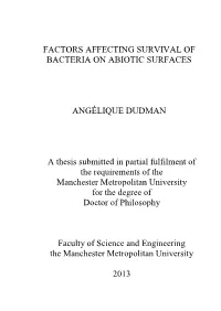 Factors Affecting Survival of Bacteria on Abiotic Surfaces
