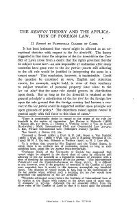 Renvoi Theory and the Application of Foreign Law: Renvoi in Particular