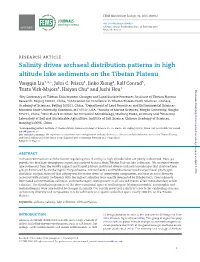 Salinity Drives Archaeal Distribution Patterns in High Altitude Lake Sediments on the Tibetan Plateau Yongqin Liu 1,2,∗, John C