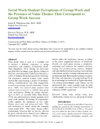 Social Work Student Perceptions of Group Work and the Presence of Value Themes That Correspond to Group Work Success