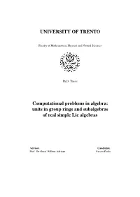 Units in Group Rings and Subalgebras of Real Simple Lie Algebras