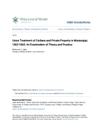 Union Treatment of Civilians and Private Property in Mississippi, 1862-1865: an Examination of Theory and Practice
