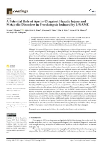 A Potential Role of Apelin-13 Against Hepatic Injury and Metabolic Disorders in Preeclampsia Induced by L-NAME