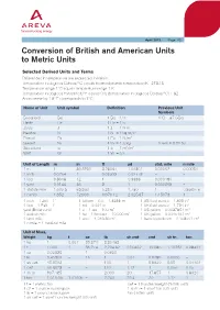 Conversion of British and American Units to Metric Units