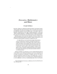 Descartes, Mathematics and Music