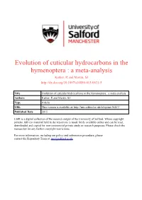 Evolution of Cuticular Hydrocarbons in the Hymenoptera : a Metaanalysis