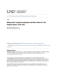 Mining Wars: Corporate Expansion and Labor Violence in the Western Desert, 1876-1920