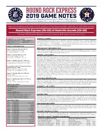 Round Rock Express 2019 GAME NOTES 3400 E