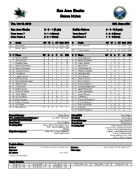 San Jose Sharks Game Notes
