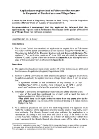 Application to Register Land at Folkestone Racecourse in the Parish of Stanford As a New Village Green
