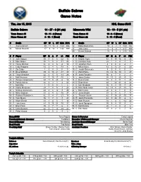 Buffalo Sabres Game Notes