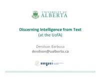Discerning Intelligence from Text (At the Uofa)