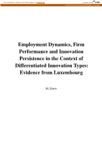 Employment Dynamics, Firm Performance and Innovation Persistence in the Context of Differentiated Innovation Types: Evidence from Luxembourg