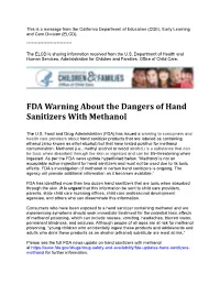 FDA Warning About the Dangers of Hand Sanitizers with Methanol